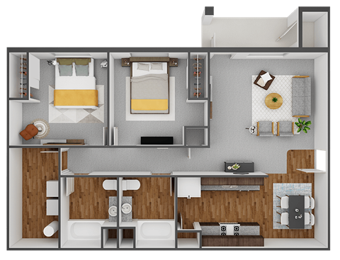 Floor plan for 2 beds, 2 baths, 900 sqft